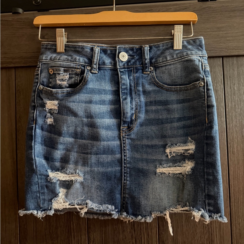 American Eagle Outfitters Ripped Blue Mini Skirt